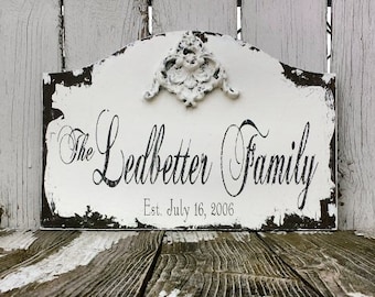 Small Wooden Last Name Sign | Modern Farmhouse Decor |Personalized Sign | Architectural Salvage | Black and White Decor | Rustic Wedding