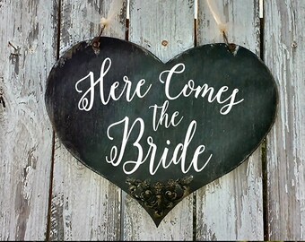 Cartello In Legno Here Comes The Bride – Decorazione Murale Rustica Per Matrimonio, 30x15 Cm