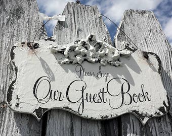 Wedding GUEST BOOK Sign | Wedding Signs | Please Sign Our Guest Book | Guestbook Ideas | Hang or Free Standing All in One | Vintage Wedding