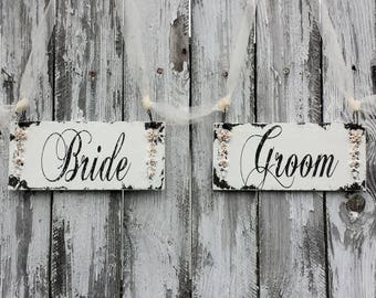 Bride and Groom Wooden Wedding Chair Signs | Rustic Wedding Decor | Rustic Mr Mrs Signs | Sweetheart Table Decor |Mr Mrs Wedding Chair Decor