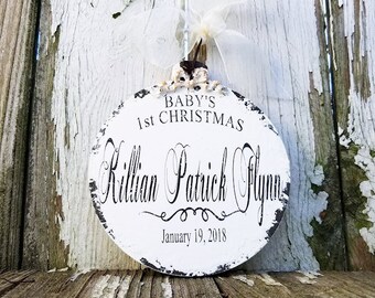 Personalized Baby's First Christmas Ornament | Custom Christmas Ornaments with Name | Custom Ornament | Baby's 1st Christmas | Shabby Chic