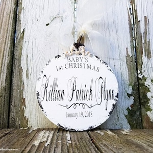 Personalized Baby&#39;s First Christmas Ornament | Custom Christmas Ornaments with Name | Custom Ornament | Baby&#39;s 1st Christmas | Shabby Chic