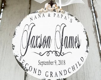 Personalized GRANDCHILD ORNAMENT | Personalized Ornament | Baby's 1st Christmas Ornament | Custom Name Ornament | Shabby Chic |Gift for Nana