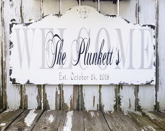 Personalized Welcome Sign with Last Name and Wedding Date | Shabby Chic CUSTOM SIGN | Vintage Wedding Sign | Last Name Family Sign | Wooden