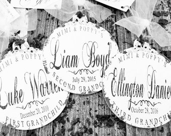 Personalized GRANDCHILD ORNAMENT | 1st Grandchild Ornament | Baby's First Christmas Ornament | Vintage Inspired | Custom Wood Name Ornament