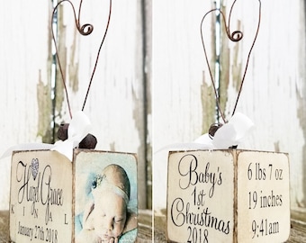 Baby's 1st Christmas Ornament | Personalized Baby Photo Ornament | New Baby Keepsake | Birth Stats Gift