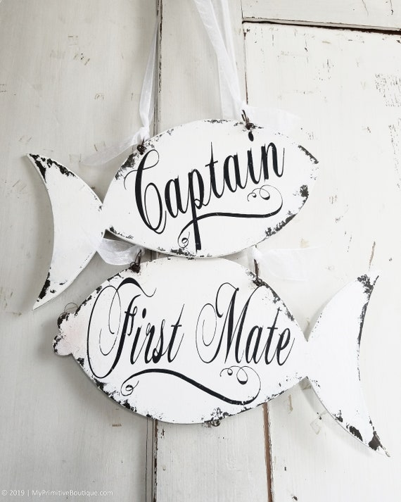 Vintage Wedding Hand Painted Signs Beach Wedding Decor Mr And Mrs Wedding Signs Captain And First Mate Beach Wedding Signs Fishing