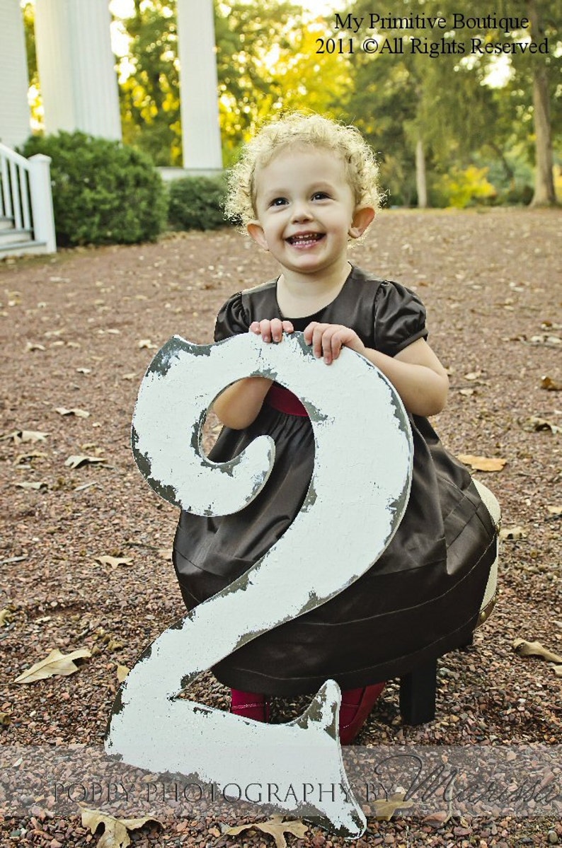 LARGE WOODEN NUMBERS Large Wooden Number 4 Baby's 4th Birthday Birthday Photo Props Birthday Party Decoration Hand Painted Numbers image 3