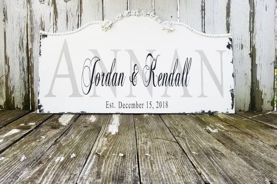 Personalized FAMILY NAME SIGN | Custom Wooden Established Sign |  Last Name Sign | Wedding Sign | Hand Painted Sign | Shabby Chic Home Decor
