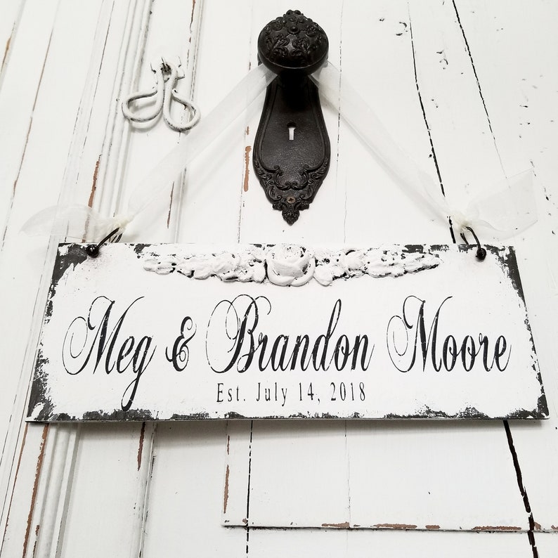 Shabby Chic Farmhouse Decor Chippy Painted Signs Wedding Signs Gifts for Couples Engagement Gift French Country Decor Custom Sign image 1