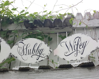 MR and MRS SIGNS | Wedding Signs | Sweetheart Table Decor | Lake Wedding Decor | Fish Signs | Beach Wedding Ideas | Nautical Decor | Rustic