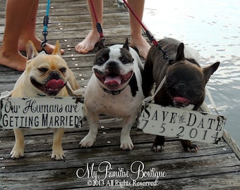 Our Humans are Getting Married | Rustic Save The Date Signs | Engagement Signs for the Dogs | Dog Photo Props | Wooden Signs | Wedding Pets