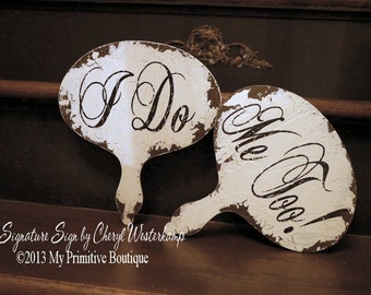 I Do Me Too Wedding Signs | Unique Wood Wedding Announcement Signs | Rustic Just Married Wedding Decor | Hand Painted Wooden Paddles | Prop