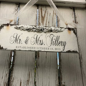 Shabby Chic Farmhouse Decor Chippy Painted Signs Wedding Signs Gifts for Couples Engagement Gift French Country Decor Custom Sign image 3