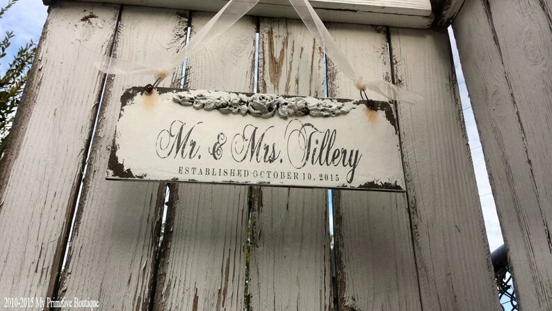 Shabby Chic Farmhouse Decor Chippy Painted Signs Wedding Signs Gifts for Couples Engagement Gift French Country Decor Custom Sign image 3