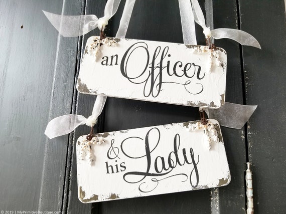 Shabby Chic Wedding Signs | An Officer and His Lady | Military Wedding Decor | Hand Painted Signs | Distressed Ivory | Rustic Wedding Decor