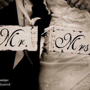 Mr and Mrs Signs Shabby Chic Wedding Signs Wedding Chair Signs Bride and Groom Signs Vintage Wedding Decor Elegant Wedding Decor image 2