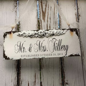 Shabby Chic Farmhouse Decor Chippy Painted Signs Wedding Signs Gifts for Couples Engagement Gift French Country Decor Custom Sign image 4