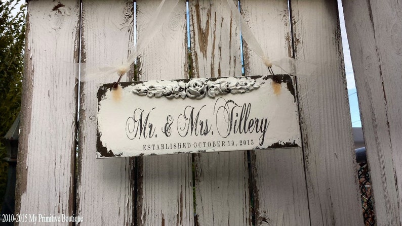 Shabby Chic Farmhouse Decor Chippy Painted Signs Wedding Signs Gifts for Couples Engagement Gift French Country Decor Custom Sign image 4