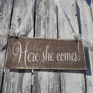 HERE COMES the BRIDE Sign | Here She Comes! Rustic Wedding Sign | Ring Bearer Sign | Flower Girl Sign | Rustic Wedding Decor