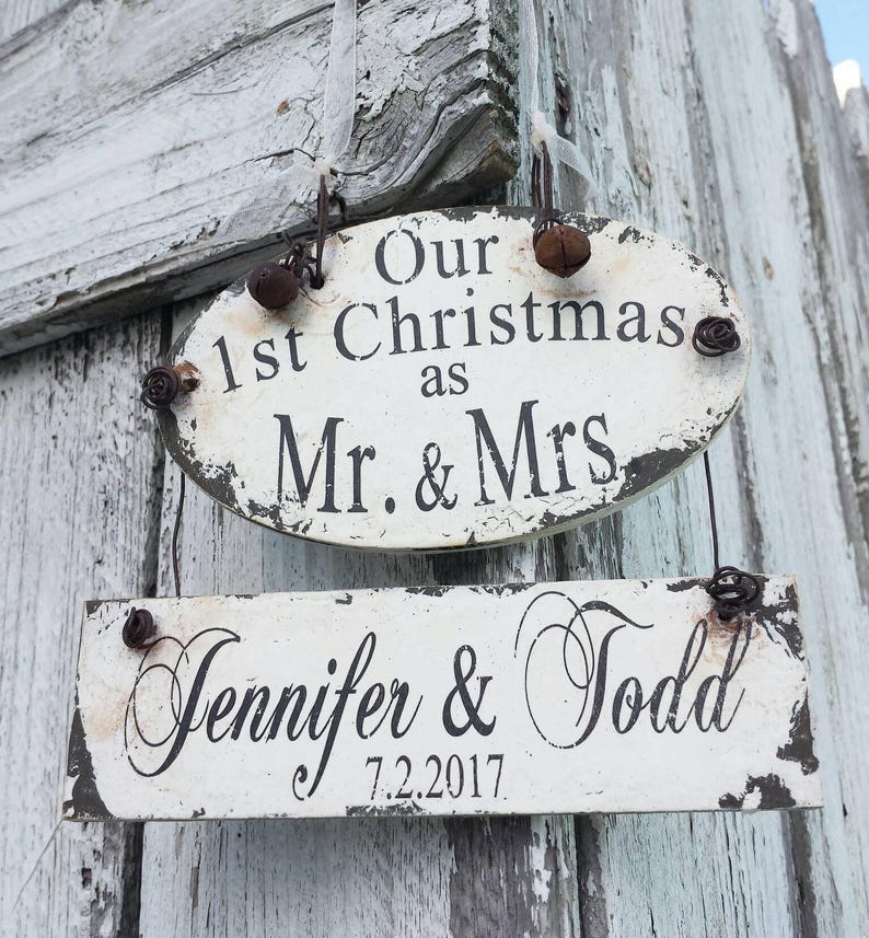 Personalized MR and MRS Christmas ORNAMENT Our First Christmas Ornament Just Married Christmas Ornament Wedding Ornament Wedding image 2