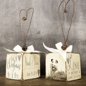 JUST MARRIED Christmas Ornament | Personalized Christmas Ornament | Mr and Mrs Christmas Ornament | Photo Ornament | Rustic Wedding Ornament