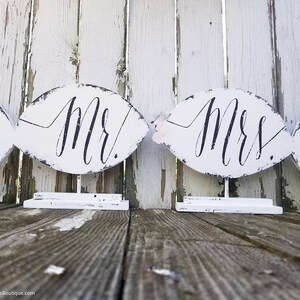 Fishing Theme Wedding Decor Rustic Wedding Signs Wooden Fish Signs Mr and Mrs Rustic Sweetheart Table Decor Rustic Wedding Decor image 2