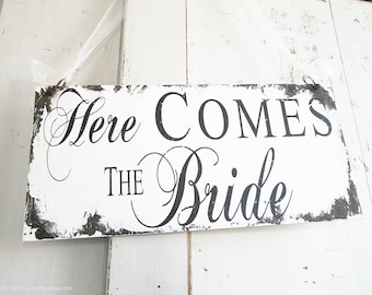 Here Comes The Bride Sign | Rustic Wedding Sign | Ring Bearer Sign | Flower Girl Sign | Rustic Wedding Decor | Vintage Inspired Wedding Sign