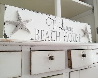 CUSTOM NAME SIGN | Beach House Decor | Starfish | Family Name Sign | Nautical Sign | Last Name Sign | Seaside Decor |Rustic Lake House Decor