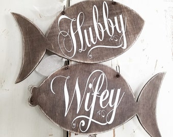 Hubby and Wifey Wedding Signs | Rustic Beach Wedding Signs | Fishing Wedding Decor | Beach Wedding Decor | Rustic Wedding Decor | Mr and Mrs