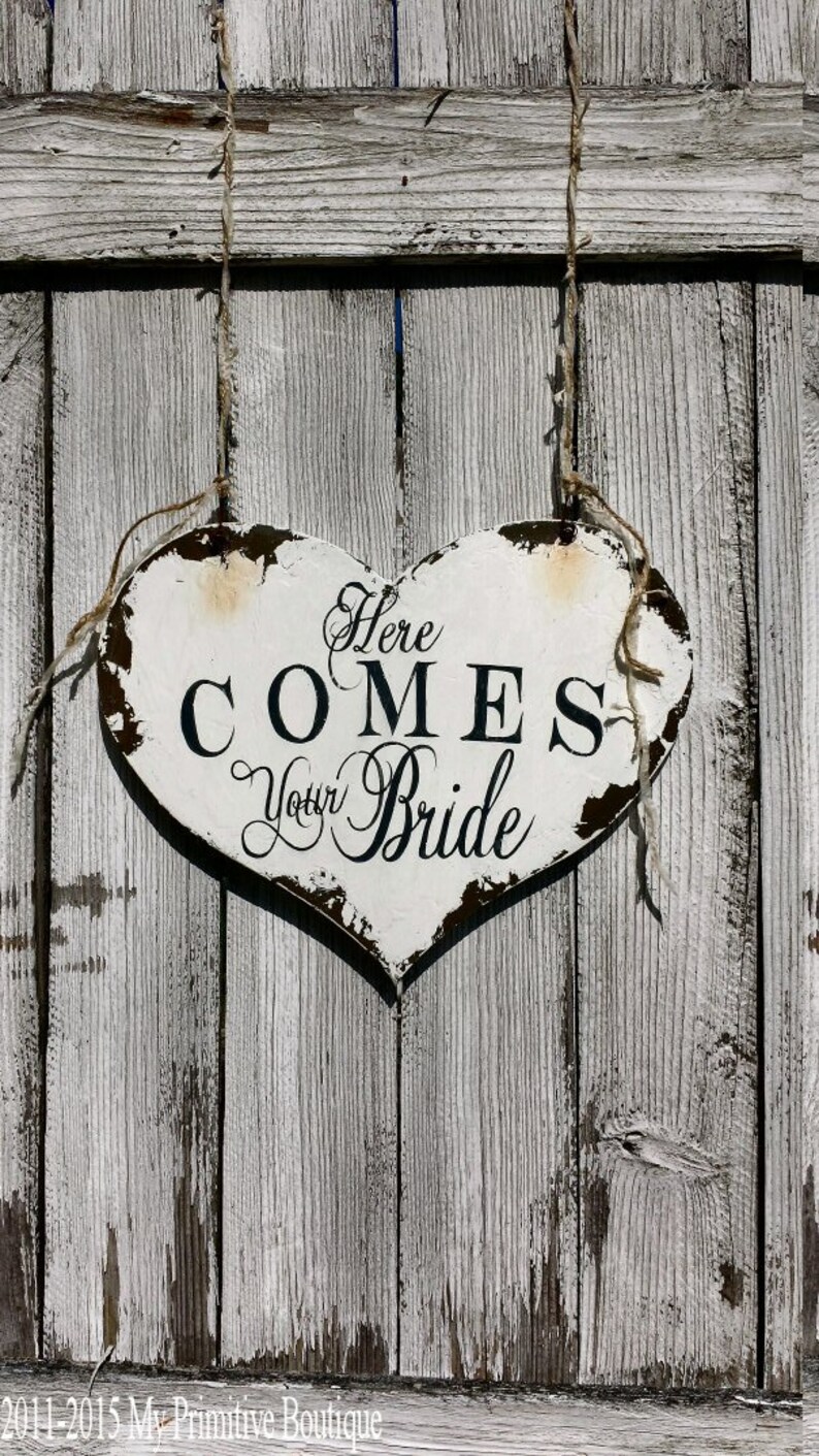 Here COMES YOUR BRIDE Wood Wedding Sign Heart Wedding Sign Rustic Heart Wedding Sign Rustic Ring Bearer Sign Here Comes the Bride Sign image 2