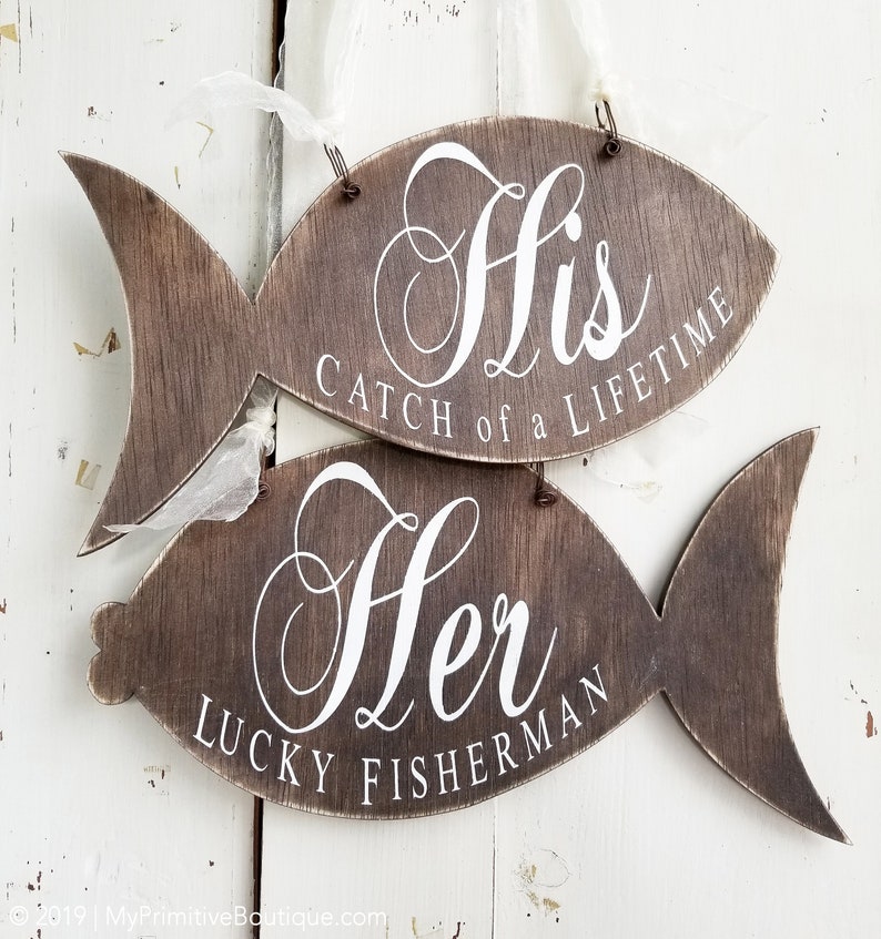 Mr and Mrs Rustic Wedding Signs Beach Wedding Signs Fishing Wedding Decor Rustic Beach Wedding Decor Rustic Wedding Decor Fisherman image 1