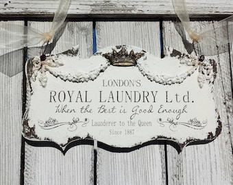 Laundry Room Decor | Laundry Room Sign | Shabby Chic Home Decor | Dimensional Crown & Swag Detail | Vintage Home Decor | Laundry Room Ideas