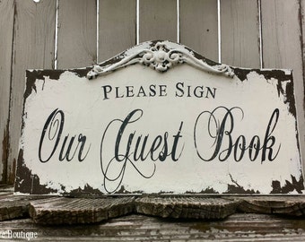 Guest Book Sign | Wedding Guest Book | Rustic Wedding Decor | Embellished with Dimensional Applique | Hand Painted Wooden Wedding Sign