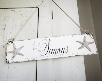 Personalized Beach House Sign | Coastal Home Decor with Starfish