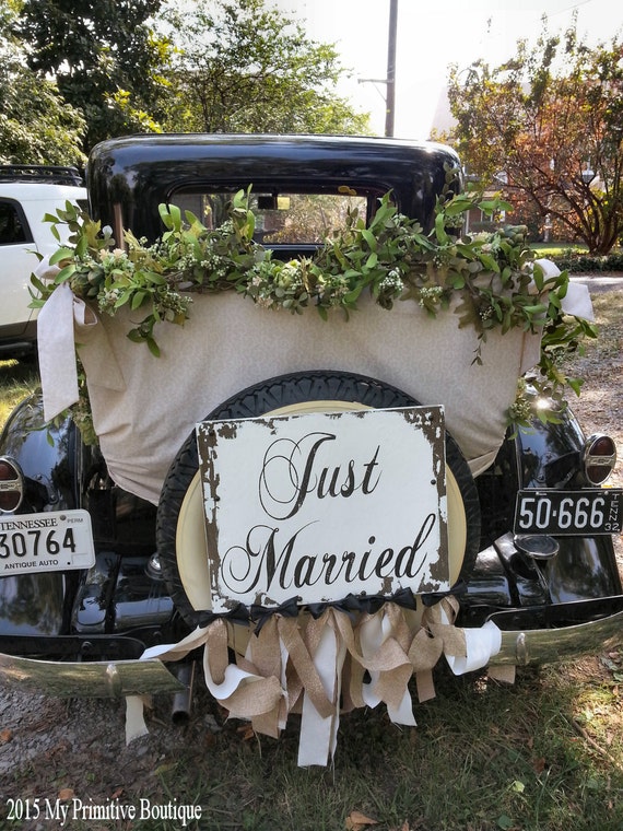 JUST MARRIED SIGN, Ring Bearer Sign, Flower Girl Sign, Just Married Car  Sign, Shabby Chic Wedding Sign, Getaway Car Sign, Vintage Wedding