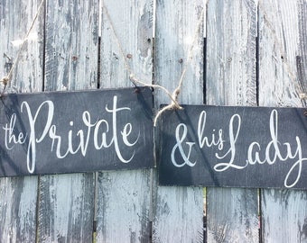 Chalkboard Wedding Signs | Military Wedding Decor | Rustic Wedding Decor | The Private & His Lady | Wedding Chair Signs | Chalkboard Signs