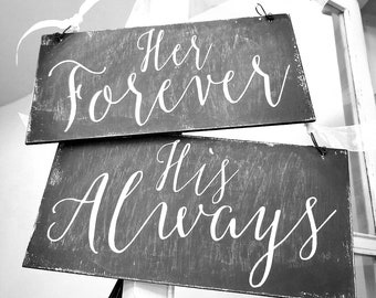 Rustic Chalkboard Signs | Rustic Wedding Signs |Wedding Chalkboard | Wood Chalkboard | Chalkboard Wedding Decor | Her Forever & His Always