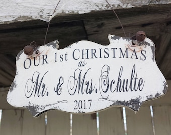 OUR FIRST CHRISTMAS Ornament | Mr and Mrs Christmas Ornament | Personalized Wedding Ornament | Just Married Ornament | Our 1st Christmas