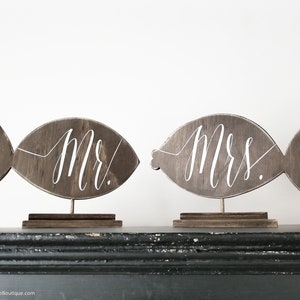 Fishing Theme Wedding Decor Rustic Wedding Signs Wooden Fish Signs Mr and Mrs Rustic Sweetheart Table Decor Rustic Wedding Decor image 3