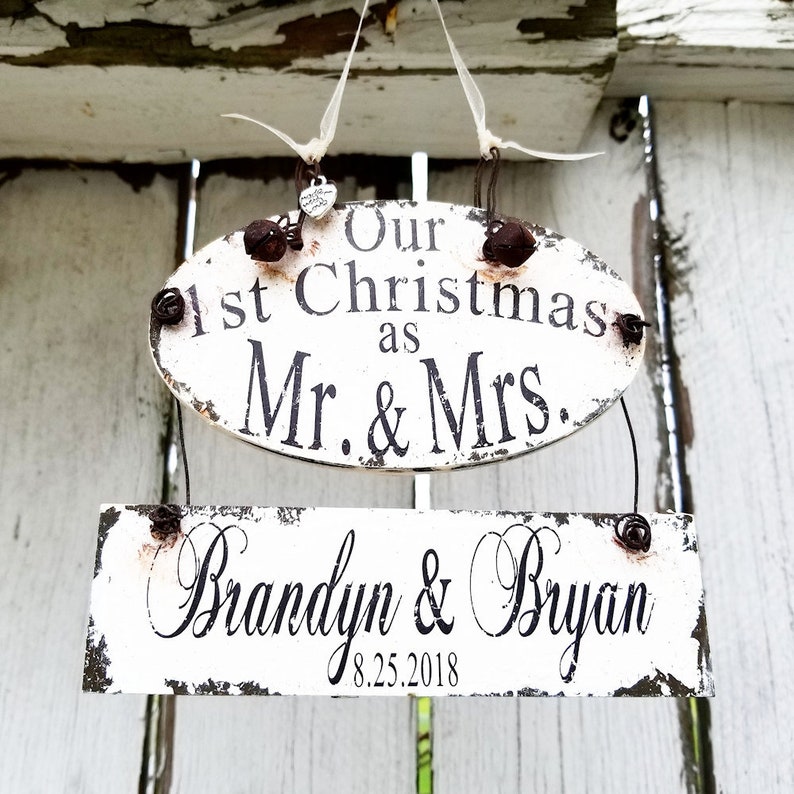 Personalized MR and MRS Christmas ORNAMENT Our First Christmas Ornament Just Married Christmas Ornament Wedding Ornament Wedding image 1