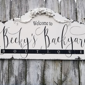 Shabby Chic BUSINESS SIGN | Custom Business Name Sign with Roses | Distressed Wood Plaque | Wooden Boutique Sign | Home Office Decor |Rustic