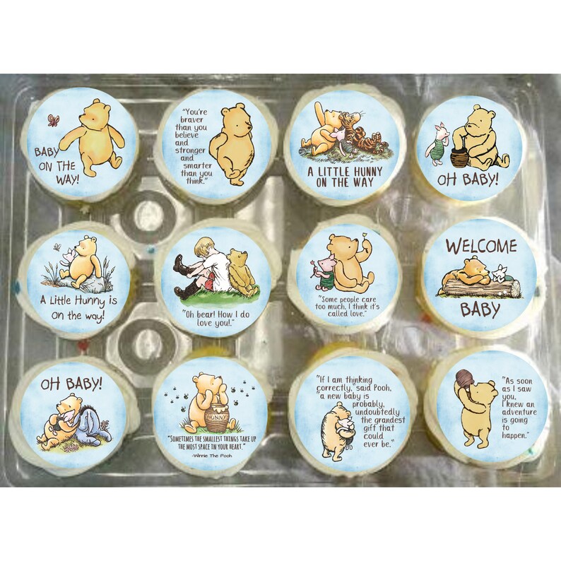 Twelve 2.5inch EDIBLE Blue Cupcake Toppers, Baby Shower, Classic