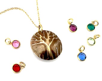 Petite Family Tree Locket for Mom on Mothers Day a Necklace Keepsake Gift with crystal birthstones inside and gold filled chain