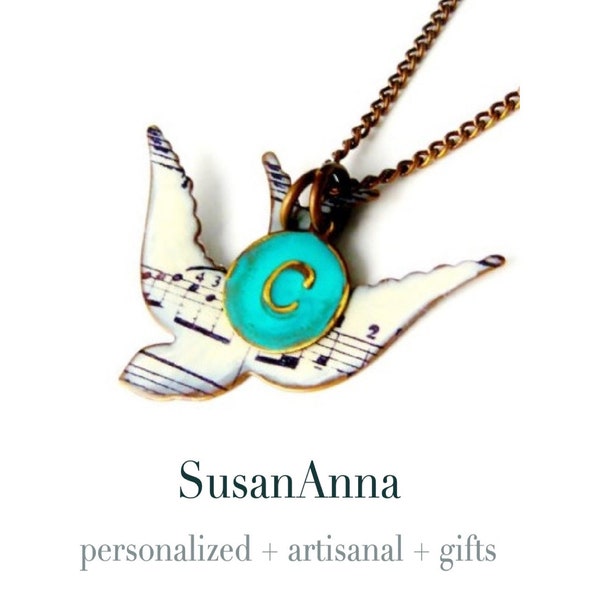 Initial Song Bird Necklace Music Gift