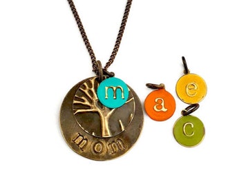 mothers|day|gift|from|husband|Mom|Stamped|Necklace|family tree necklace|Personalized Wife|from|husband|Monogram|