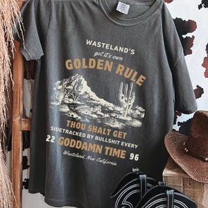 Fallout Inspired Design Wasteland’s Quote Golden Rule Haunted Wild West Ghost Town Saloon Cowboy Horror Aesthetic Nuclear Apocalypse Wester