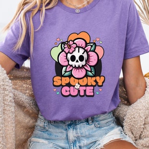 Camicia hawaiana con fiori, cesto Boo, regalo per lei, teschio inquietante e carino, Halloween, abiti estivi gotici slasher