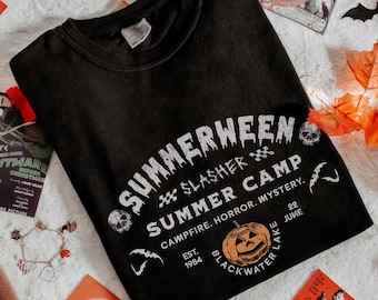 Summerween Slasher Summer Camp 80s Retro Folk Horror Movie Vibe Spooky Vibes Only Comfort Colors 1717 Shirt Boo Basket Blvcksysdesigns
