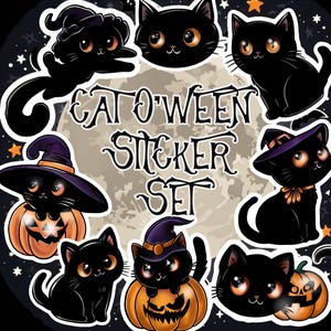 Halloween Black Cat Ghost Png Svg Sticker Set of 8 Black Cat Digital Download Black Cat Pictures Sticker Halloween 2025 Blvcksysdesigns